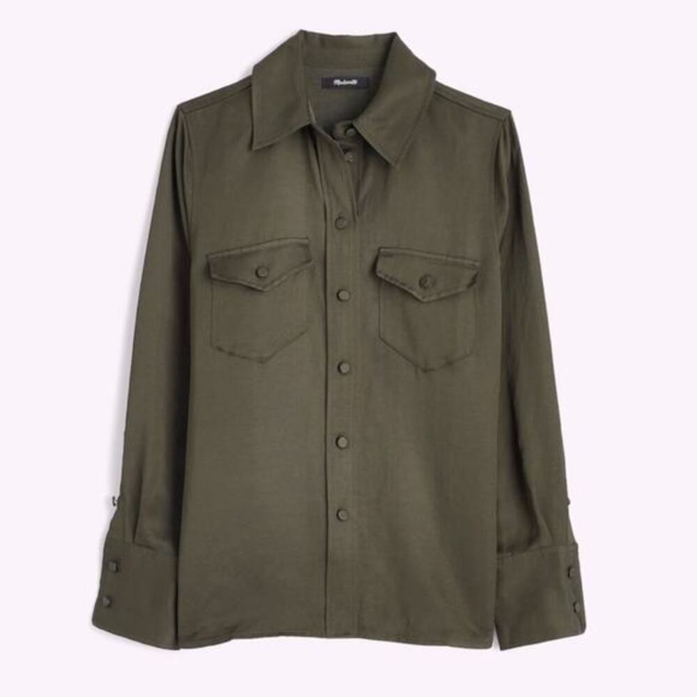 Madewell Western Shirt in Linen Blend‎ NWT green